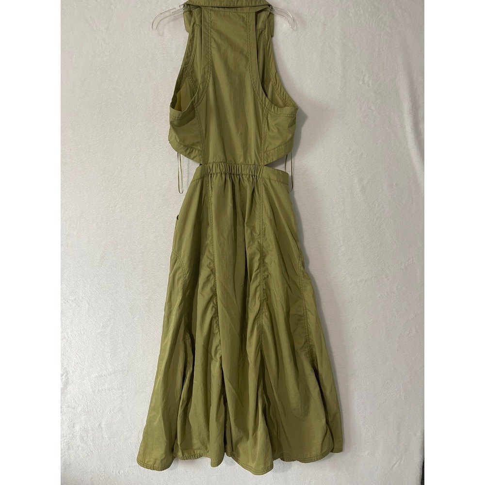 Pilcro and the Letterpress Halter Plunge Olive Green Utility Midi Dress Sz 12 - Picture 7 of 9